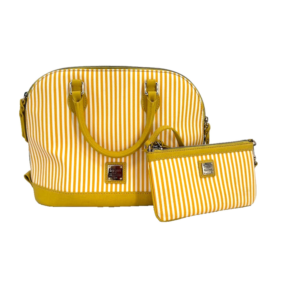 Dooney & Bourke Sullivan Stripe Satchel Yellow White Purse Pouch Crossbody